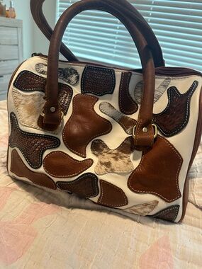 Patchwork Brown & Cream Leather Satchel Bag